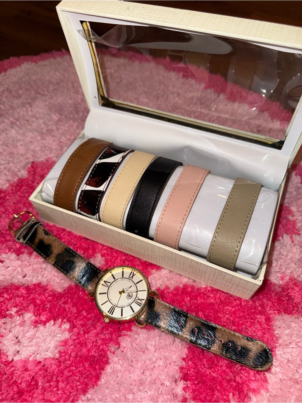 Interchangeable Strap Watch Set - Pink, Black, Brown, Cream, Tan, Beige